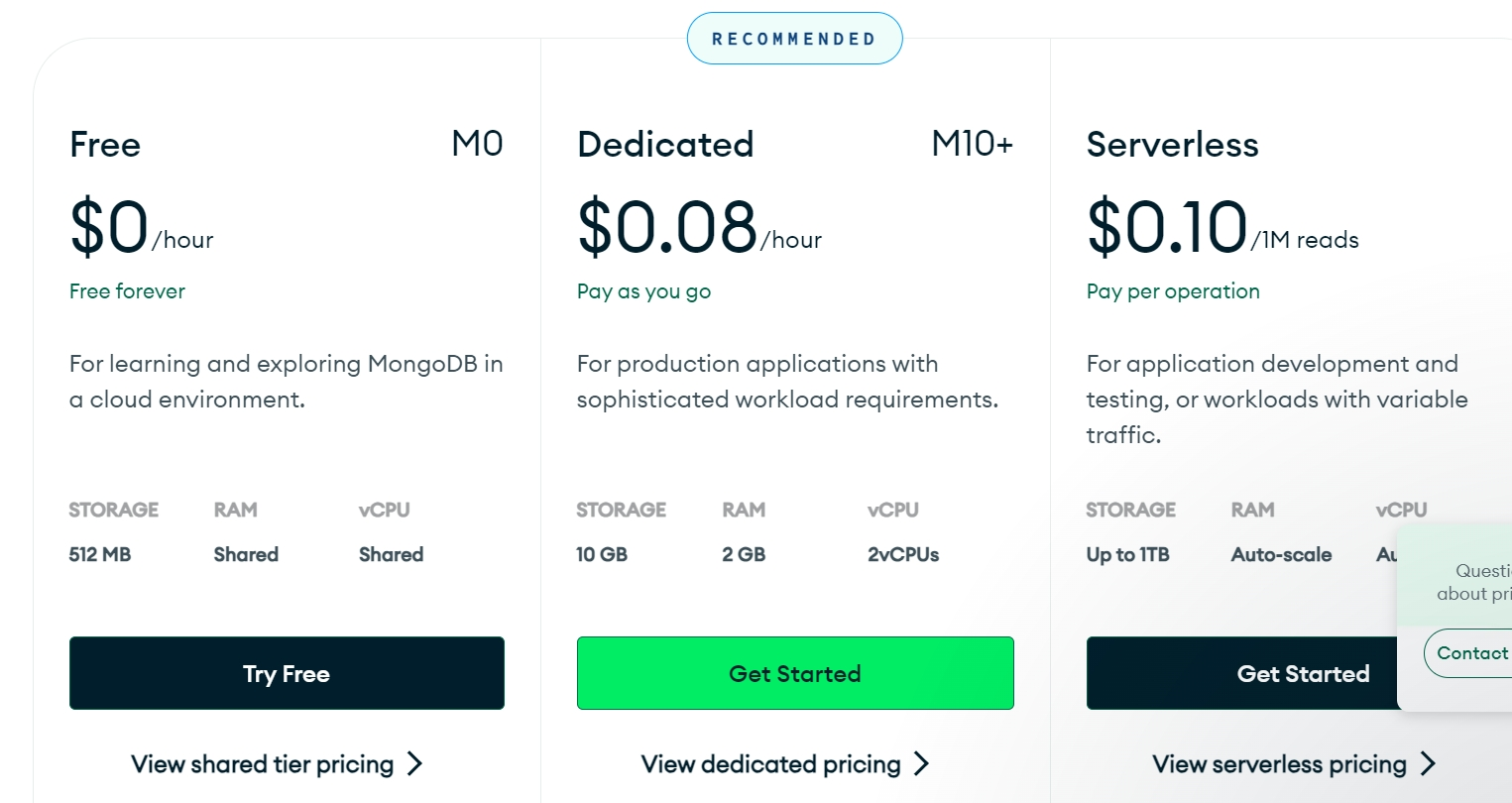 MongoDB Atlas Free Plan